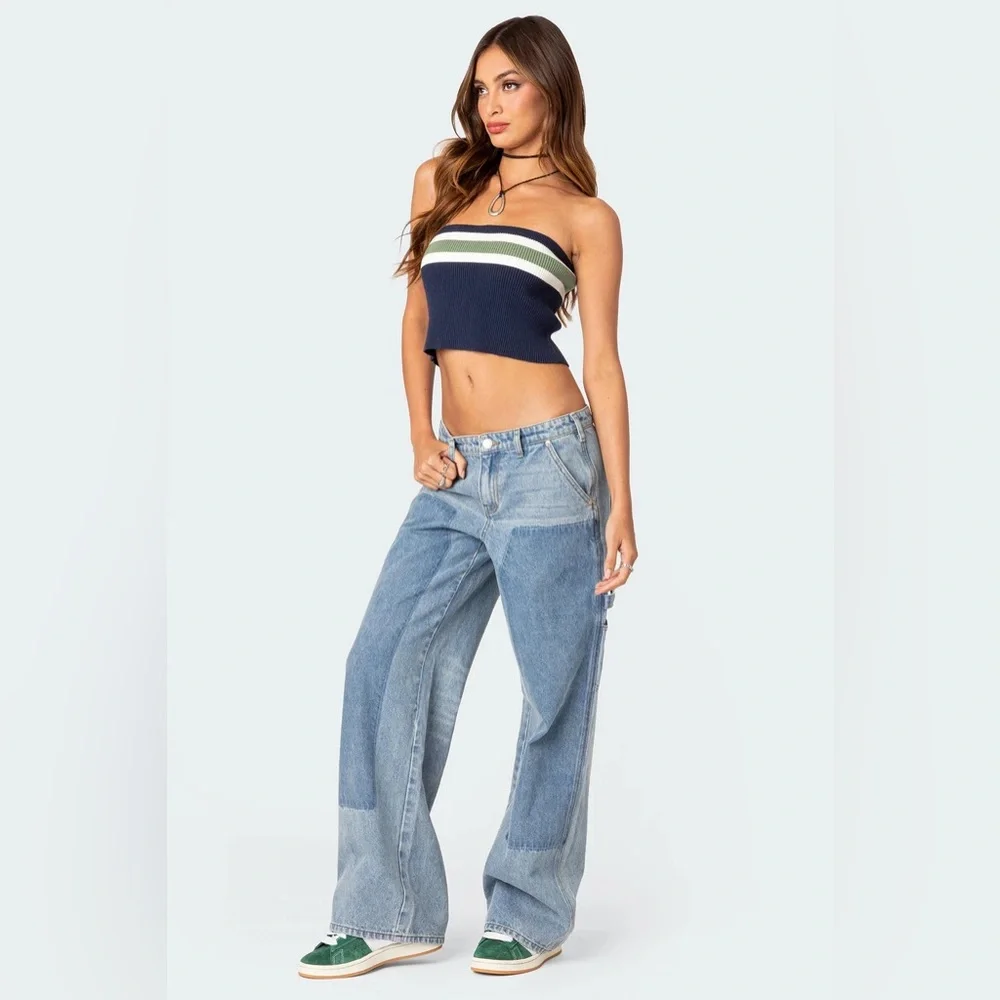 Edikted Faded Wash Low Rise Carpenter Jeans - Picture 5 of 8